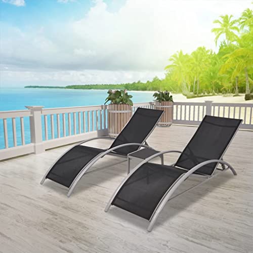 Sonnenliegen mit Tisch Aluminium Schwarz, 2-Piece Outdoor Lounge Set with Adjustable Backrest and Safety Glass Table, Weatherproof Garden Sunbeds for Poolside, Patio, Beach, Lightweight & Durable Sonnenliegen mit Tisch Aluminium Schwarz, 2-Piece Outdoor Lounge Set with Adjustable Backrest and Safety Glass Table, Weatherproof Garden Sunbeds for Poolside, Patio, Beach, Lightweight & Durable von WHOPBXGAD