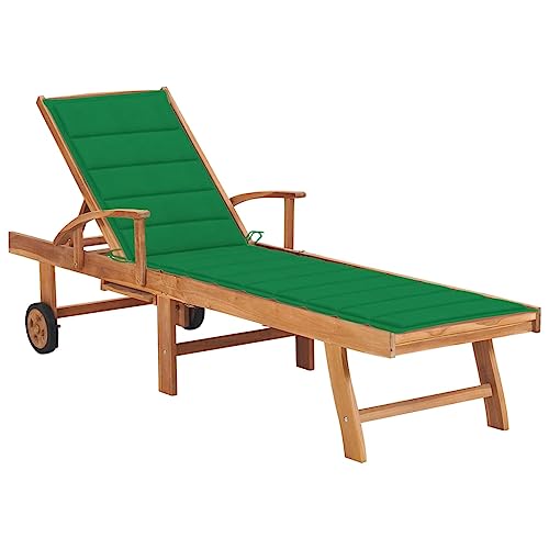 Teak Wood Sun Lounger with Green Cushion - Adjustable Backrest, 4 Positions, Wheels for Easy Moving Perfect for Garden, Terrace, Poolside - Durable Weather-Resistant Outdoor Furniture Teak Wood Sun Lounger with Green Cushion - Adjustable Backrest, 4 Positions, Wheels for Easy Moving Perfect for Garden, Terrace, Poolside - Durable Weather-Resistant Outdoor Furniture von WHOPBXGAD