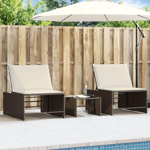 WHOPBXGAD 2 Pcs Brown Poly Rattan Sun Loungers with Glass Table Set, Adjustable Backrest & Thick Cushions, UV-Resistant PE Wicker Outdoor Furniture for Patio Garden Poolside Relaxation WHOPBXGAD 2 Pcs Brown Poly Rattan Sun Loungers with Glass Table Set, Adjustable Backrest & Thick Cushions, UV-Resistant PE Wicker Outdoor Furniture for Patio Garden Poolside Relaxation von WHOPBXGAD