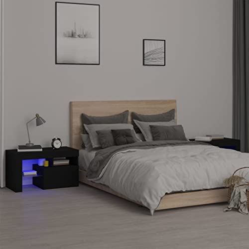 WHOPBXGAD 2 Pcs LED Night Stands with RGB Lights, Modern Bedside Tables with Storage Shelf, Black Wood End Tables for Bedroom Living Room, 70x36.5x40 cm WHOPBXGAD 2 Pcs LED Night Stands with RGB Lights, Modern Bedside Tables with Storage Shelf, Black Wood End Tables for Bedroom Living Room, 70x36.5x40 cm von WHOPBXGAD