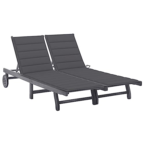 WHOPBXGAD 2-Personen-Sonnenliege Grau mit Auflage aus Massivholz Akazie, Verstellbare Relaxliege für Garten, Terrasse & Pool, Inklusive 2 Polstern, Robust & Stabil, Max. 220 kg von WHOPBXGAD