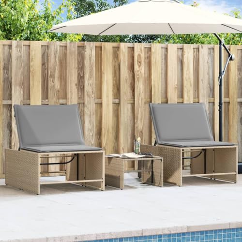 WHOPBXGAD 2-Piece Beige Poly Rattan Sun Lounger Set with Adjustable Backrest, Glass Table & Removable Cushions for Garden, Poolside, Patio - Weather-Resistant PE Wicker Outdoor Furniture WHOPBXGAD 2-Piece Beige Poly Rattan Sun Lounger Set with Adjustable Backrest, Glass Table & Removable Cushions for Garden, Poolside, Patio - Weather-Resistant PE Wicker Outdoor Furniture von WHOPBXGAD