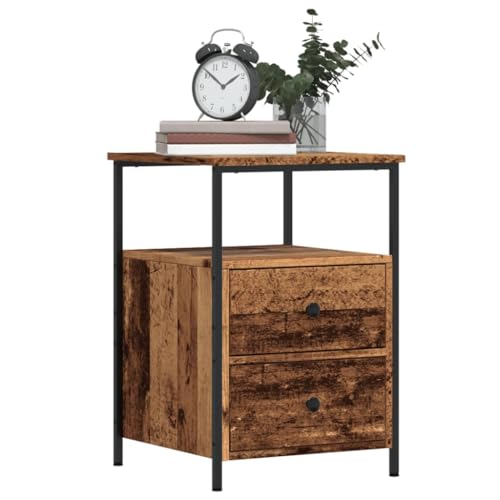 WHOPBXGAD 2-Piece Nightstand Set with 2 Drawers, Vintage Wood Look Bedside Tables with Metal Legs, 34x35.5x50cm Storage Cabinet for Bedroom Living Room von WHOPBXGAD