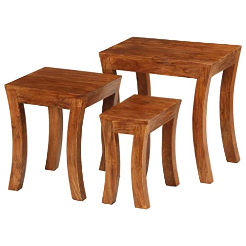 WHOPBXGAD 3-Piece Nesting Table Set Solid Wood Acacia Honey Brown 50x35x50 cm - Rustic Stackable End Tables for Living Room, Bedroom, Patio - No Assembly Required, Space Saving Design von WHOPBXGAD