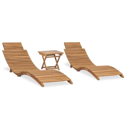 WHOPBXGAD 3-TLG. Garten-Lounge-Set Klappbar Massivholz Teakholz Wetterfest - Faltbare Sonnenliegen mit Beistelltisch für Terrasse Balkon Garten Relaxing Outdoor Möbel WHOPBXGAD 3-TLG. Garten-Lounge-Set Klappbar Massivholz Teakholz Wetterfest - Faltbare Sonnenliegen mit Beistelltisch für Terrasse Balkon Garten Relaxing Outdoor Möbel von WHOPBXGAD