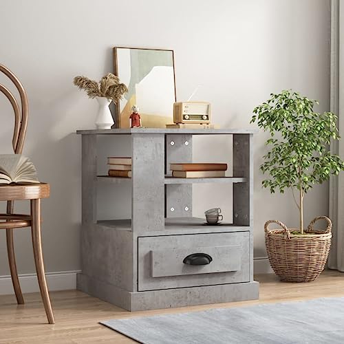 WHOPBXGAD Beistelltisch Betongrau 50x50x60 cm Side Table with Storage Shelf, Modern End for Living Room Bedroom, Durable Holzwerkstoff Material, Elegant Sofa Table for Decor Books Plants von WHOPBXGAD