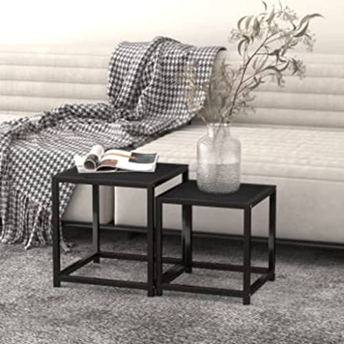 WHOPBXGAD Beistelltische 2 STK. MDF Schwarz - Modern Industrial Style Side Tables Set of 2, Sturdy MDF Powder-Coated Steel, Multi-Functional Coffee Table & End Table for Living Room, Easy to Clean von WHOPBXGAD