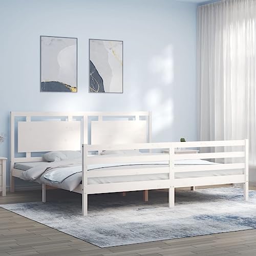 WHOPBXGAD Bettgestelle für das Schlafzimmer Betten und Bettgestelle Massivholzbett mit Kopfteil Weiß 200x200 cmGeeignet für Schlafzimmer von WHOPBXGAD