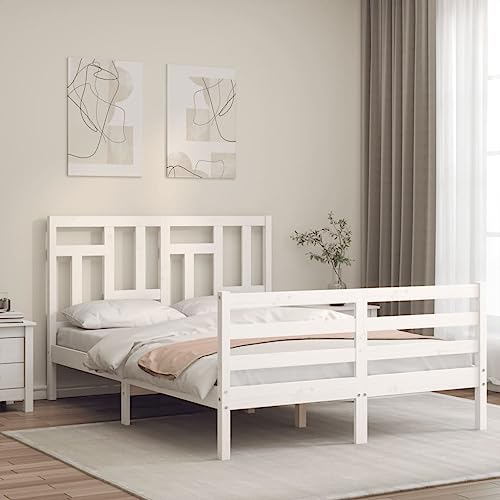 WHOPBXGAD Bettgestelle für das Schlafzimmer Betten und Bettgestelle Massivholzbett mit Kopfteil Weiß 4FT Small DoubleGeeignet für Schlafzimmer von WHOPBXGAD