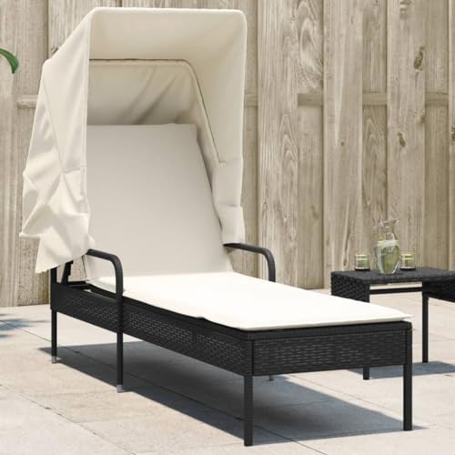 WHOPBXGAD Black Poly Rattan Sun Lounger with Adjustable Canopy, 4-Position Reclining Backrest, Thick Cushion & Removable Cover, Waterproof PE Wicker Outdoor Daybed for Patio Garden Poolside WHOPBXGAD Black Poly Rattan Sun Lounger with Adjustable Canopy, 4-Position Reclining Backrest, Thick Cushion & Removable Cover, Waterproof PE Wicker Outdoor Daybed for Patio Garden Poolside von WHOPBXGAD