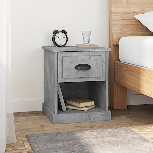 WHOPBXGAD Concrete Gray Nightstand with Drawer 39x39x47.5 cm Wood Particle Board Storage End Table for Bedroom Living Room Office Multifunctional Modern Design von WHOPBXGAD