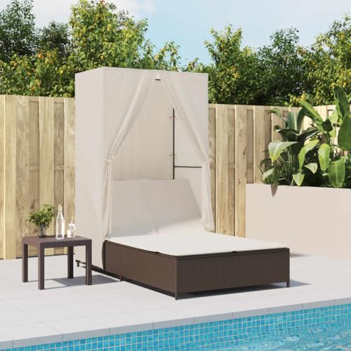 WHOPBXGAD Doppel-Sonnenliege mit Dach und Vorhängen Braun PE Rattan Gartenliege Outdoor Lounge Möbel mit 4-Fach Verstellbarer Rückenlehne, Abnehmbaren Kissen für Terrasse Poolbereich WHOPBXGAD Doppel-Sonnenliege mit Dach und Vorhängen Braun PE Rattan Gartenliege Outdoor Lounge Möbel mit 4-Fach Verstellbarer Rückenlehne, Abnehmbaren Kissen für Terrasse Poolbereich von WHOPBXGAD