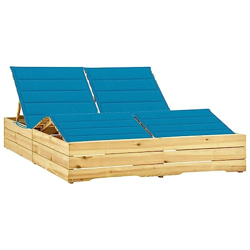 WHOPBXGAD Double Sun Lounger with Blue Cushions, Adjustable Reclining Garden Lounge Chair for 2 Persons, Weather-Resistant Treated Pine Wood Outdoor Daybed for Patio, Poolside, Backyard Relaxation von WHOPBXGAD