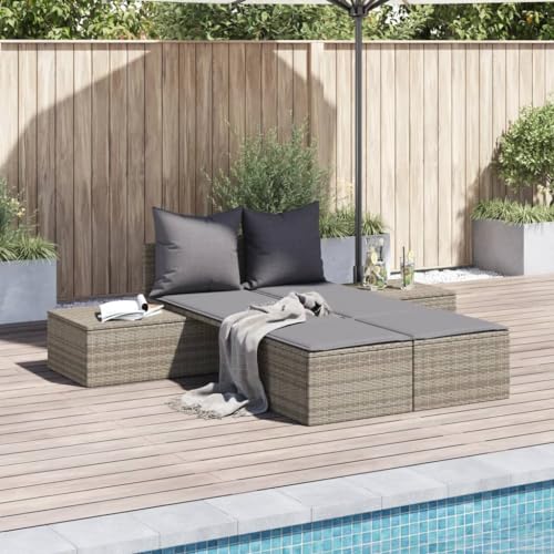WHOPBXGAD Double Sun Lounger with Cushions Gray PE Rattan Outdoor Furniture Set for Patio Garden Poolside Weather-Resistant Modular Design Comfortable Durable WHOPBXGAD Double Sun Lounger with Cushions Gray PE Rattan Outdoor Furniture Set for Patio Garden Poolside Weather-Resistant Modular Design Comfortable Durable von WHOPBXGAD