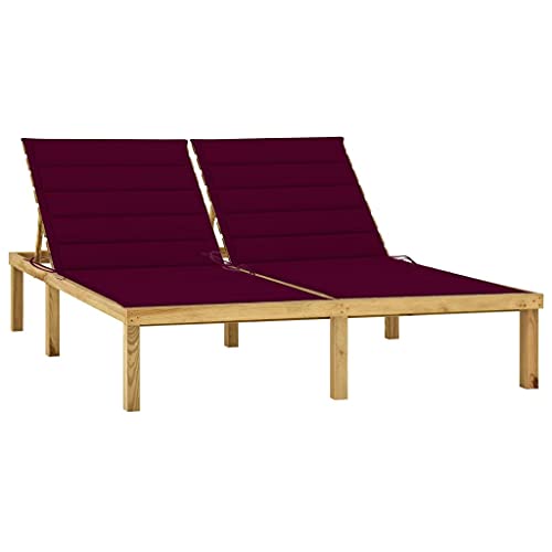 WHOPBXGAD Double Sun Lounger with Wine Red Cushions, Adjustable Backrest, Weather-Resistant Treated Pine Wood, Outdoor Garden Patio Poolside Furniture for 2 Persons, Easy to Clean WHOPBXGAD Double Sun Lounger with Wine Red Cushions, Adjustable Backrest, Weather-Resistant Treated Pine Wood, Outdoor Garden Patio Poolside Furniture for 2 Persons, Easy to Clean von WHOPBXGAD