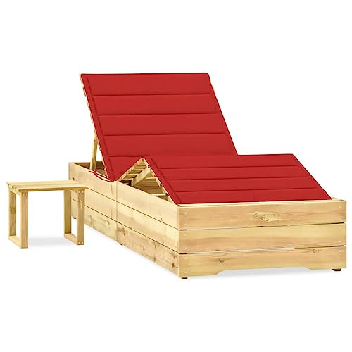 WHOPBXGAD Garden Sun Lounger with Side Table & Cushion Adjustable Reclining Pine Wood Chaise Lounge for Patio, Poolside Weatherproof Outdoor Furniture Set with Red Polyester Pad - Easy Assembly WHOPBXGAD Garden Sun Lounger with Side Table & Cushion Adjustable Reclining Pine Wood Chaise Lounge for Patio, Poolside Weatherproof Outdoor Furniture Set with Red Polyester Pad - Easy Assembly von WHOPBXGAD