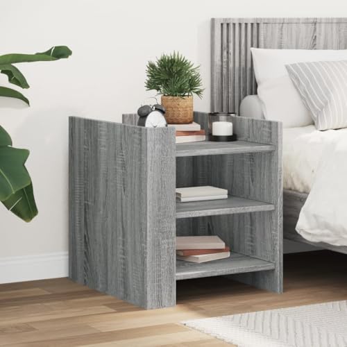 WHOPBXGAD Grau Sonoma Nightstand 45x50x50 cm Particle Board with 2 Storage Shelves, Sturdy Bedside Table for Bedroom Living Room, Modern Side Table with Wall Mounting Bracket WHOPBXGAD Grau Sonoma Nightstand 45x50x50 cm Particle Board with 2 Storage Shelves, Sturdy Bedside Table for Bedroom Living Room, Modern Side Table with Wall Mounting Bracket von WHOPBXGAD