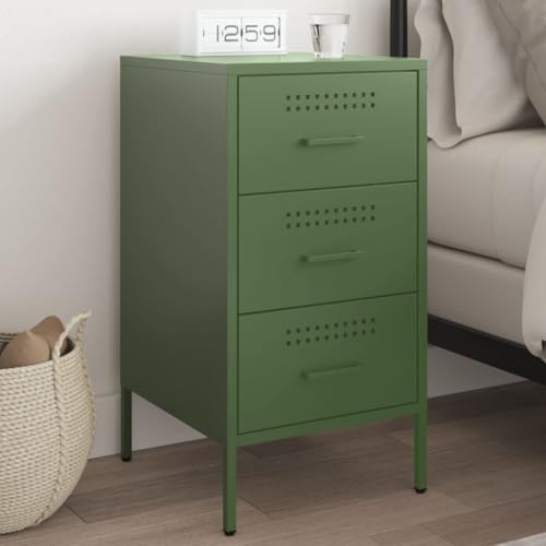 WHOPBXGAD Industrial Nightstand Olive Green 36x39x68 cm Steel Frame with 3 Drawers, Adjustable Feet for Bedroom Living Room Storage Cabinet Side Table WHOPBXGAD Industrial Nightstand Olive Green 36x39x68 cm Steel Frame with 3 Drawers, Adjustable Feet for Bedroom Living Room Storage Cabinet Side Table von WHOPBXGAD