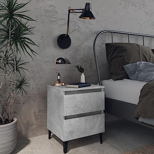 WHOPBXGAD Industrial Nightstand with Drawers Concrete Gray 40x35x50 cm Bedside Table Storage Cabinet Modern Bedroom Furniture with Metal Legs Assembly Required von WHOPBXGAD