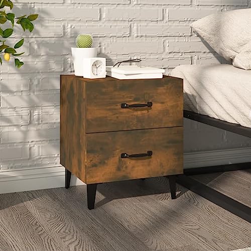 WHOPBXGAD Industrial Nightstand with Drawers Smoked Oak Finish 40x35x47.5 cm Bedside Table Modern Bedroom Furniture Storage Cabinet with Metal Legs von WHOPBXGAD