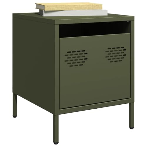 WHOPBXGAD Industrial Style Nightstand Olive Green 35x39x43.5 cm Steel Bedside Table with Drawer Storage for Bedroom Living Room Office Multifunctional von WHOPBXGAD