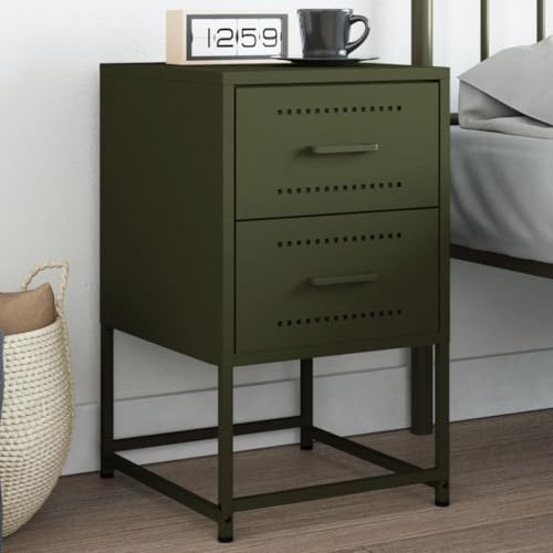WHOPBXGAD Industrial Style Nightstand Olive Green 36x39x60.5 cm Steel Bedside Table with Drawer Storage Multifunctional Modern Bedroom Living Room Office Furniture von WHOPBXGAD