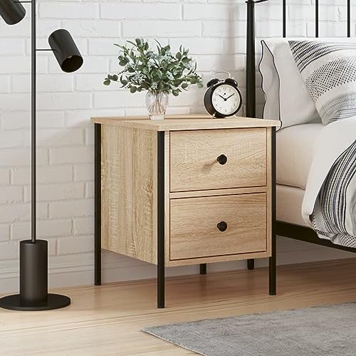 WHOPBXGAD Industrial Style Nightstand Sonoma Oak 40x42x50 cm with 2 Drawers, Adjustable Legs, Metal Frame for Bedroom Living Room Storage Furniture WHOPBXGAD Industrial Style Nightstand Sonoma Oak 40x42x50 cm with 2 Drawers, Adjustable Legs, Metal Frame for Bedroom Living Room Storage Furniture von WHOPBXGAD