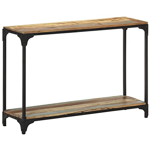 WHOPBXGAD Konsolentisch 110x30x75 cm Recyceltes Massivholz - Handmade Rustic Console Table for Living Room Hallway Unique Solid Wood Design with Steel Frame Sturdy Shelf for Decor, Books & Storage von WHOPBXGAD