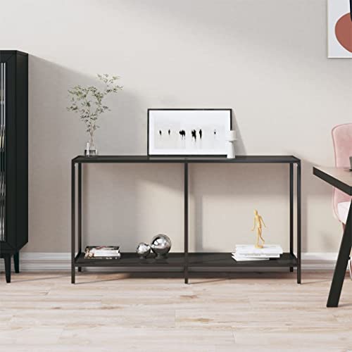 WHOPBXGAD Konsolentisch Schwarz 140x35x75,5 cm Hartglas mit Stahlgestell, moderner Flur- und Wohnzimmertisch, Stabiler Ablagetisch mit unterer Ablage, einfach zu reinigen, Wandmontage empfohlen WHOPBXGAD Konsolentisch Schwarz 140x35x75,5 cm Hartglas mit Stahlgestell, moderner Flur- und Wohnzimmertisch, Stabiler Ablagetisch mit unterer Ablage, einfach zu reinigen, Wandmontage empfohlen von WHOPBXGAD