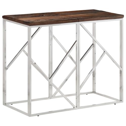 WHOPBXGAD Konsolentisch Silbern Moderner Flurtisch mit Edelstahlgestell und Massiver Holzplatte 90x40x70 cm - Robuster Wohnzimmer Sideboard für Deko, Blumenvasen und Bücher Elegant & Pflegeleicht von WHOPBXGAD