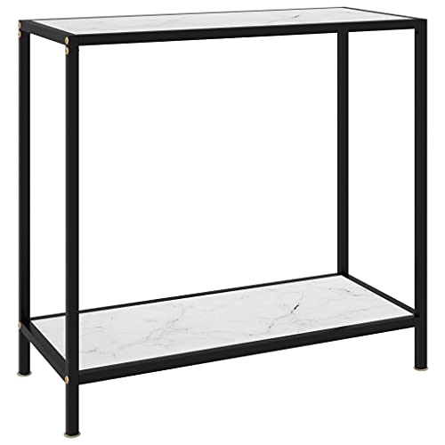 WHOPBXGAD Konsolentisch Weiß 80x35x75 cm Modern Side Table with Tempered Glass and Powder Coated Steel, Sturdy Console Table for Living Room & Hallway, Easy to Clean with Storage Shelf, Marble Look WHOPBXGAD Konsolentisch Weiß 80x35x75 cm Modern Side Table with Tempered Glass and Powder Coated Steel, Sturdy Console Table for Living Room & Hallway, Easy to Clean with Storage Shelf, Marble Look von WHOPBXGAD