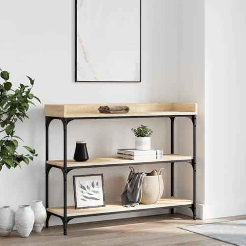 WHOPBXGAD Konsolentisch mit Ablagen Sonoma-Eiche 100x30x80 cm, Side Table with Storage Shelf, Industrial Style Hallway Table, Sturdy Metal Frame, Adjustable Legs for Living Room, Entryway, Flur WHOPBXGAD Konsolentisch mit Ablagen Sonoma-Eiche 100x30x80 cm, Side Table with Storage Shelf, Industrial Style Hallway Table, Sturdy Metal Frame, Adjustable Legs for Living Room, Entryway, Flur von WHOPBXGAD