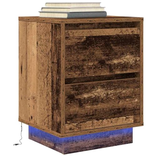 WHOPBXGAD LED Nightstand with RGB Lighting, Vintage Wood Look Bedside Table with 2 Drawers Storage, Modern Bedroom Furniture 38x34x50 cm for Bedroom, Living Room von WHOPBXGAD