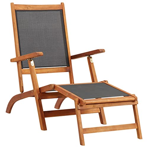 WHOPBXGAD Liegestuhl aus Akazienholz mit Verstellbarer Rückenlehne - Gartenliege aus Massivholz Textilene Wetterfeste Outdoor-Liege für Terrasse, Pool Balkon Schwarz - 141 x 57,5 x 92 cm WHOPBXGAD Liegestuhl aus Akazienholz mit Verstellbarer Rückenlehne - Gartenliege aus Massivholz Textilene Wetterfeste Outdoor-Liege für Terrasse, Pool Balkon Schwarz - 141 x 57,5 x 92 cm von WHOPBXGAD