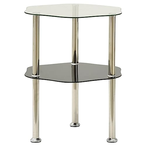 WHOPBXGAD Modern 2-Tier Side Table with Hexagonal Design, 38x38x50cm Tempered Glass & Stainless Steel, Transparent Black End Table for Living Room, Bedroom, Office Durable & Stylish Storage Solution von WHOPBXGAD