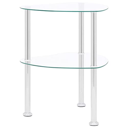 WHOPBXGAD Modern 2-Tier Side Table with Storage Shelf, Transparent Tempered Glass & Stainless Steel, 38x38x50 cm, Heart Design, End Table for Living Room, Bedroom, Office von WHOPBXGAD