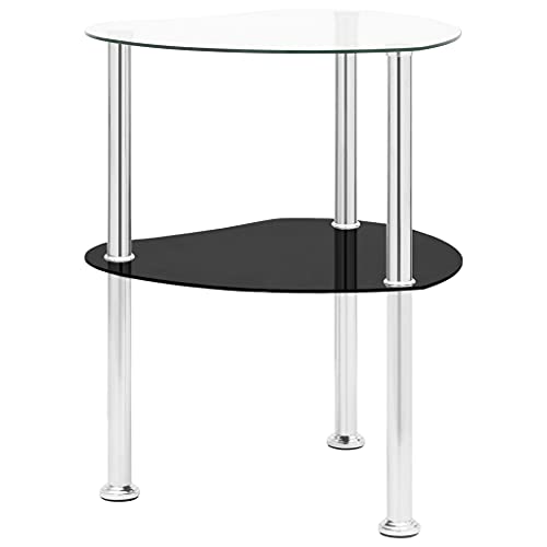 WHOPBXGAD Modern 2-Tier Side Table with Storage Shelf, Transparent Tempered Glass & Stainless Steel, 38x38x50 cm, Heart Design, Sturdy Beistelltisch for Living Room, Bedroom, Office von WHOPBXGAD