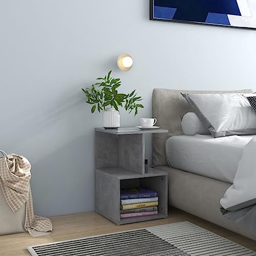 WHOPBXGAD Modern Concrete Gray Nightstand 35x35x55 cm with Storage Shelves, Wood Particle Board Bedside Table for Bedroom Living Room, Easy Assembly and Cleaning von WHOPBXGAD