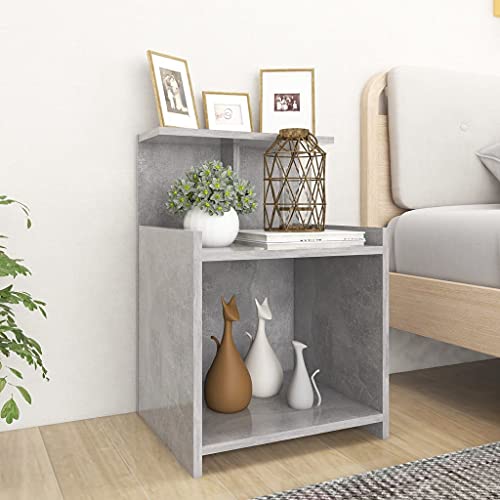 WHOPBXGAD Modern Concrete Gray Nightstand 40x35x60 cm Particle Board with 3 Open Shelves for Bedroom Living Room Storage Organizer Books Magazines Remote Control von WHOPBXGAD