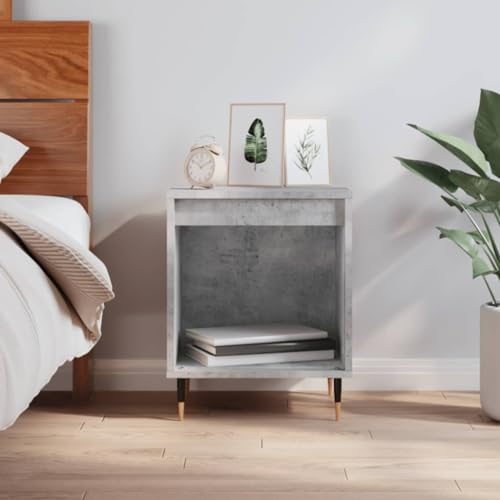 WHOPBXGAD Modern Concrete Gray Nightstand with Storage Shelf 40x35x50 cm Wood Particle Board Bedside Table for Bedroom Living Room with Metal Legs von WHOPBXGAD