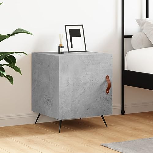 WHOPBXGAD Modern Concrete Gray Nightstand with Storage Shelf 40x40x50 cm for Bedroom Living Room, Wood Particle Board with Metal Legs and PU Leather Door von WHOPBXGAD