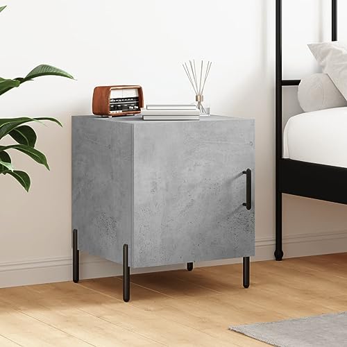 WHOPBXGAD Modern Concrete Gray Nightstand with Storage Shelf 40x40x50cm Bedside Table for Bedroom Living Room Durable Wood Material Metal Legs von WHOPBXGAD