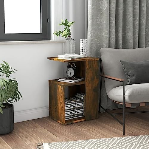 WHOPBXGAD Modern G-Shaped Side Table Räuchereiche 36x30x56 cm, Multifunctional End Table with Storage Space, Sturdy Wood Particle Board, Easy to Clean, Ideal for Living Room Bedroom Office Decor von WHOPBXGAD