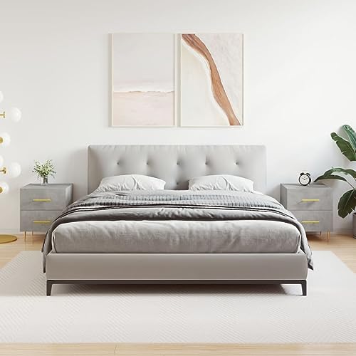 WHOPBXGAD Modern Nightstand Set of 2 Concrete Gray Bedside Tables with Drawers Storage 40x35x47.5 cm Wood Composite Material for Bedroom Living Room Home Decor von WHOPBXGAD