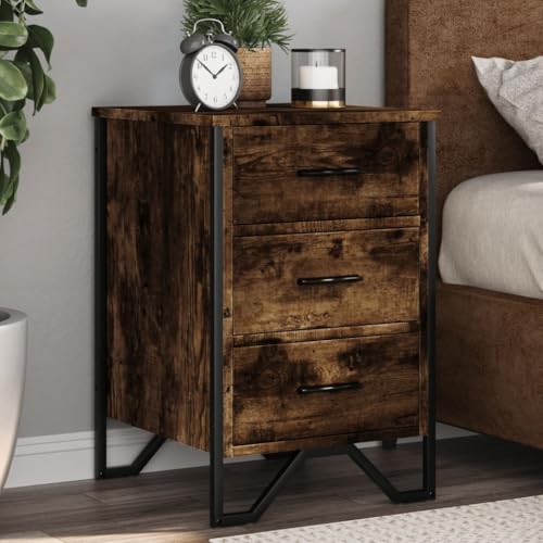 WHOPBXGAD Modern Nightstand with 3 Drawers Smoked Oak Finish 40x41x60cm Bedside Table Storage Cabinet for Bedroom Living Room Durable Holzwerkstoff Material von WHOPBXGAD