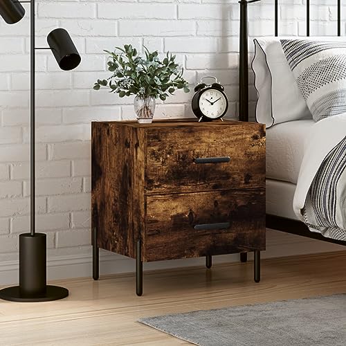 WHOPBXGAD Modern Nightstand with Drawers Smoked Oak Finish 40x35x47.5 cm Wood Particle Board Bedside Table Storage Cabinet for Bedroom Living Room von WHOPBXGAD