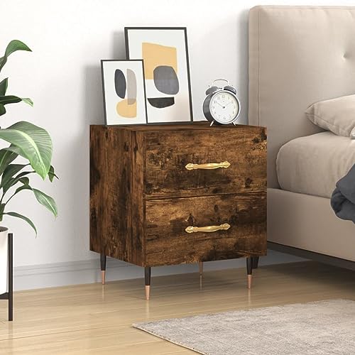 WHOPBXGAD Modern Nightstand with Drawers Smoked Oak Finish 40x35x47.5 cm Wood Particle Board Bedside Table for Bedroom Living Room Storage Organizer von WHOPBXGAD