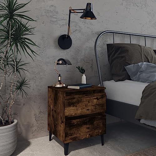 WHOPBXGAD Modern Nightstand with Metal Legs Smoked Oak Finish 40x35x50 cm Bedside Table with 2 Drawers for Bedroom Living Room Sturdy Storage Furniture von WHOPBXGAD