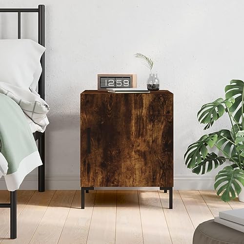 WHOPBXGAD Modern Nightstand with Storage Shelf, Smoked Oak Finish 40x40x50 cm, Bedside Table with Metal Legs for Bedroom Decor, Durable Engineered Wood Material von WHOPBXGAD
