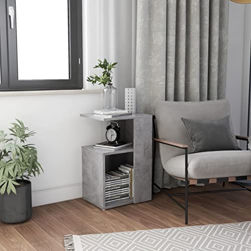 WHOPBXGAD Modern Side Table Betongrau 36x30x56 cm with Storage Shelf, Space-Saving End Table for Living Room Bedroom, Sturdy Wooden Material Easy to Clean, Assembly Required with Wall Mount Option von WHOPBXGAD